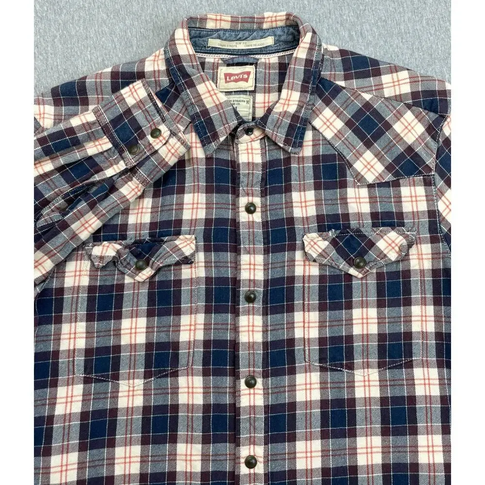 Levis‎ Shirt Mens Medium Plaid Flannel Cotton Long Sleeve Slim Fit Button Up